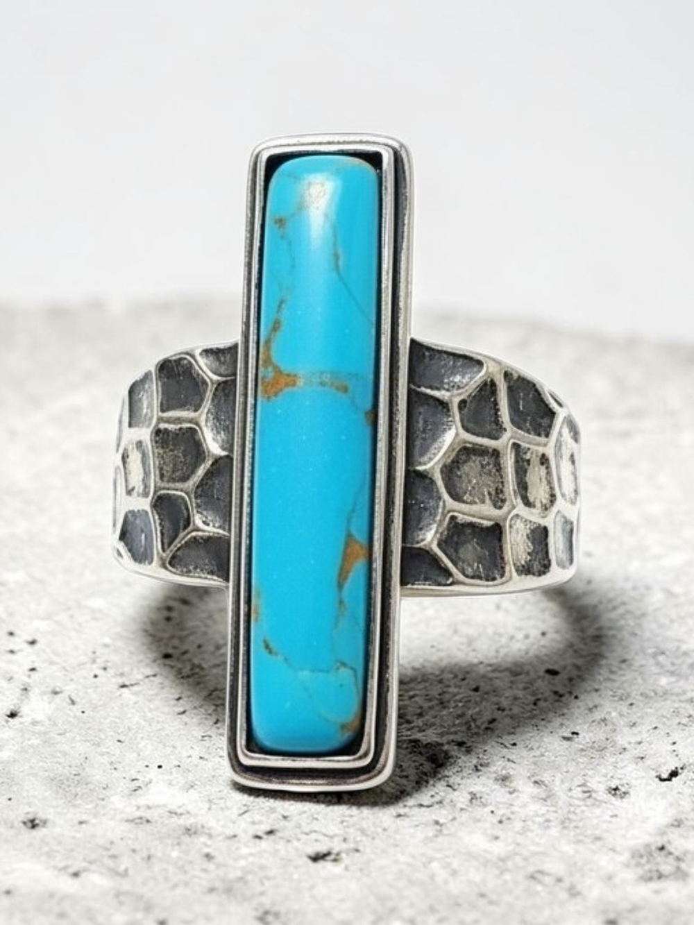 Nwt Sassified Boutique Turquoise Bar Ring with Textured Silver Band